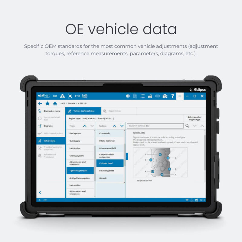 OE vehicle data Specific OEM standards for the most common vehicle adjustments (adjustment torques, reference measurements, parameters, diagrams, etc.).