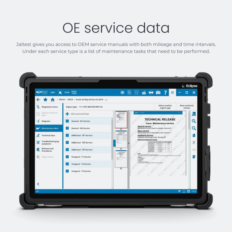 OE service data Jaltest gives you access to OEM service manuals with both mileage and time intervals. Under each service type is a list of maintenance tasks that need to be performed.