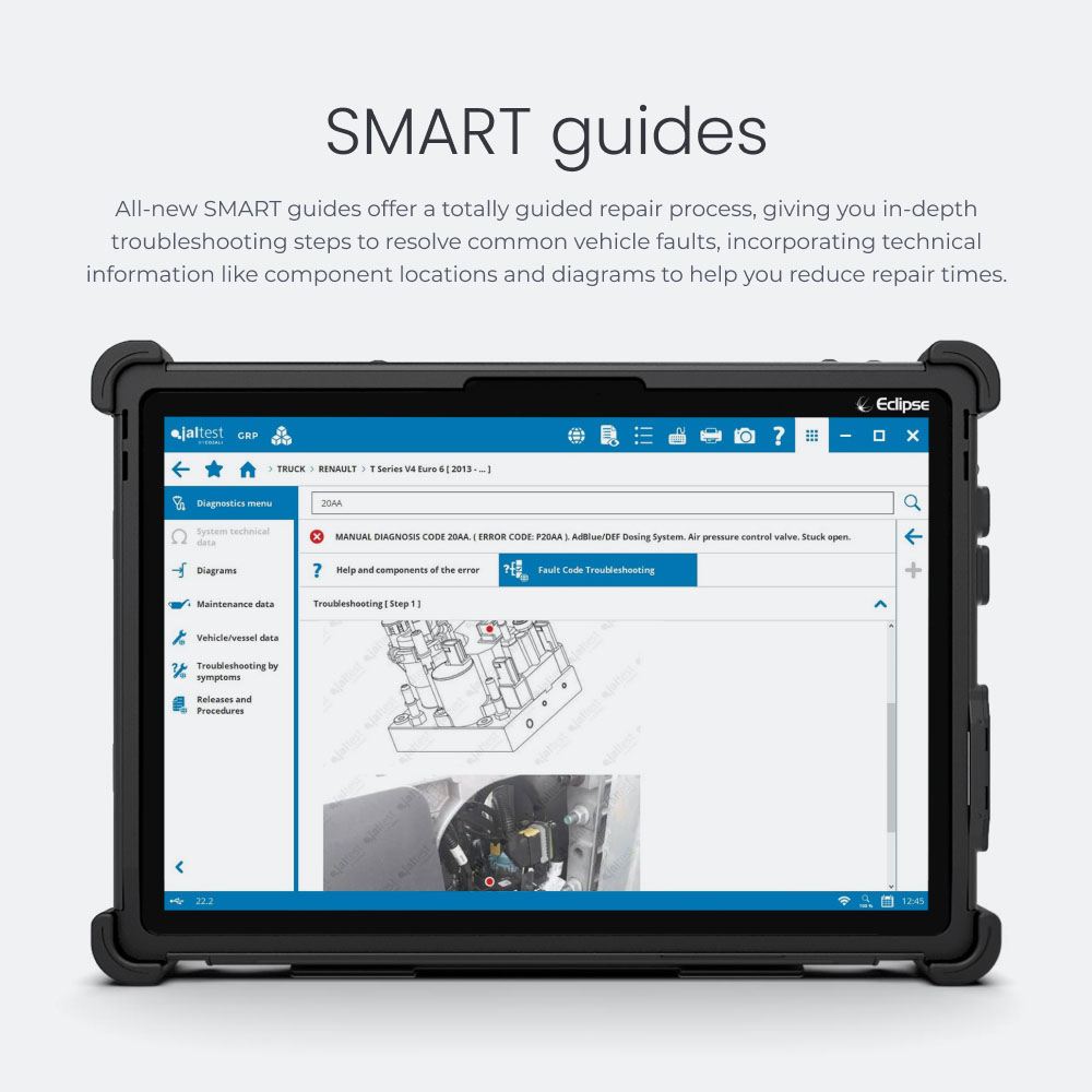 SMART guides All-new SMART guides offer a totally guided repair process, giving you in-depth troubleshooting steps to resolve common vehicle faults, incorporating technical information like component locations and diagrams to help you reduce repair times.