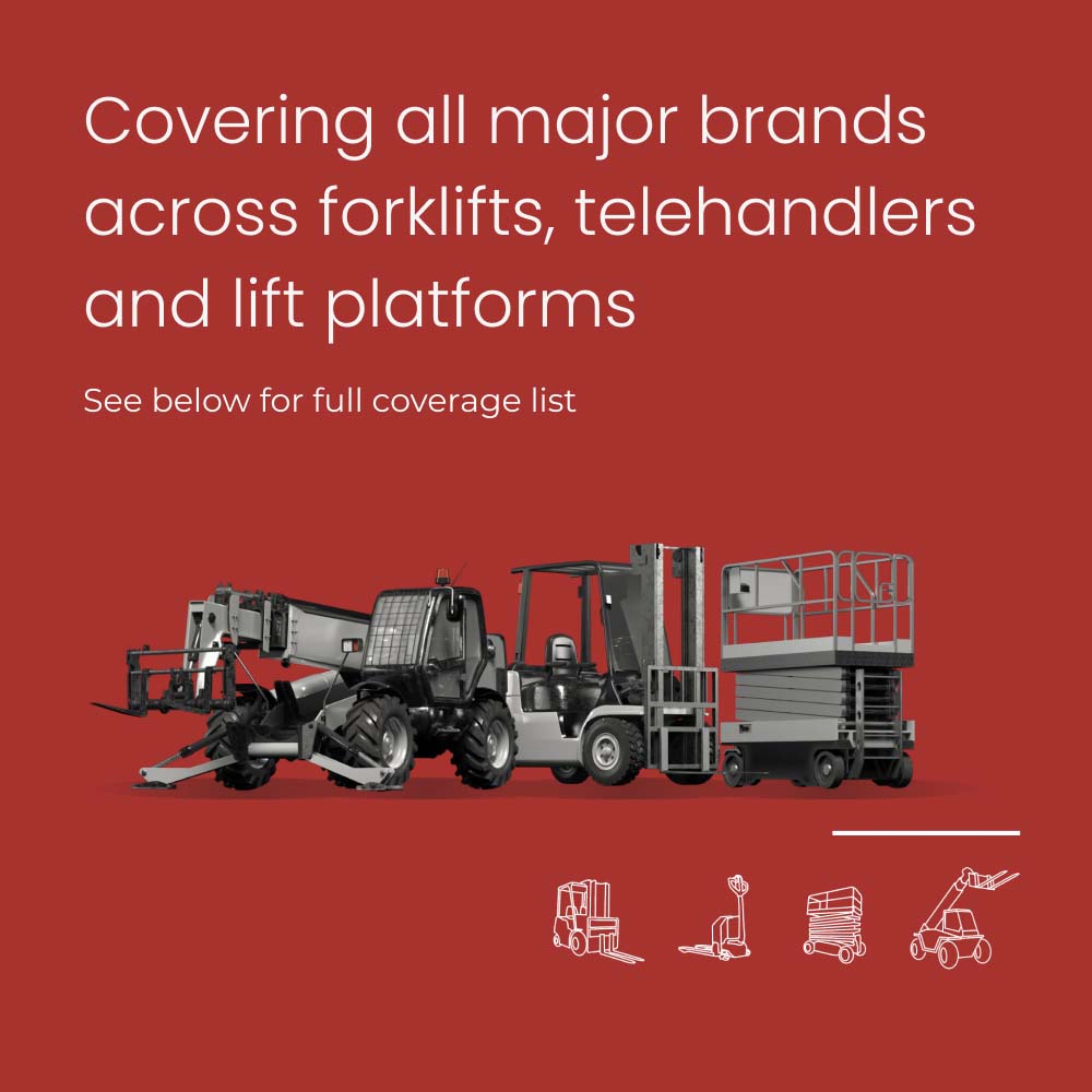 Covering all major brands across forklifts, telehandlers and lift platforms. See below for full coverage list.