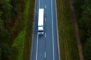 Truck driving on road